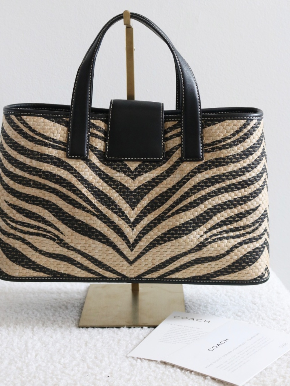 Vintage Coach Zebra Print Straw Tote *flawed* - Picture 2 of 9